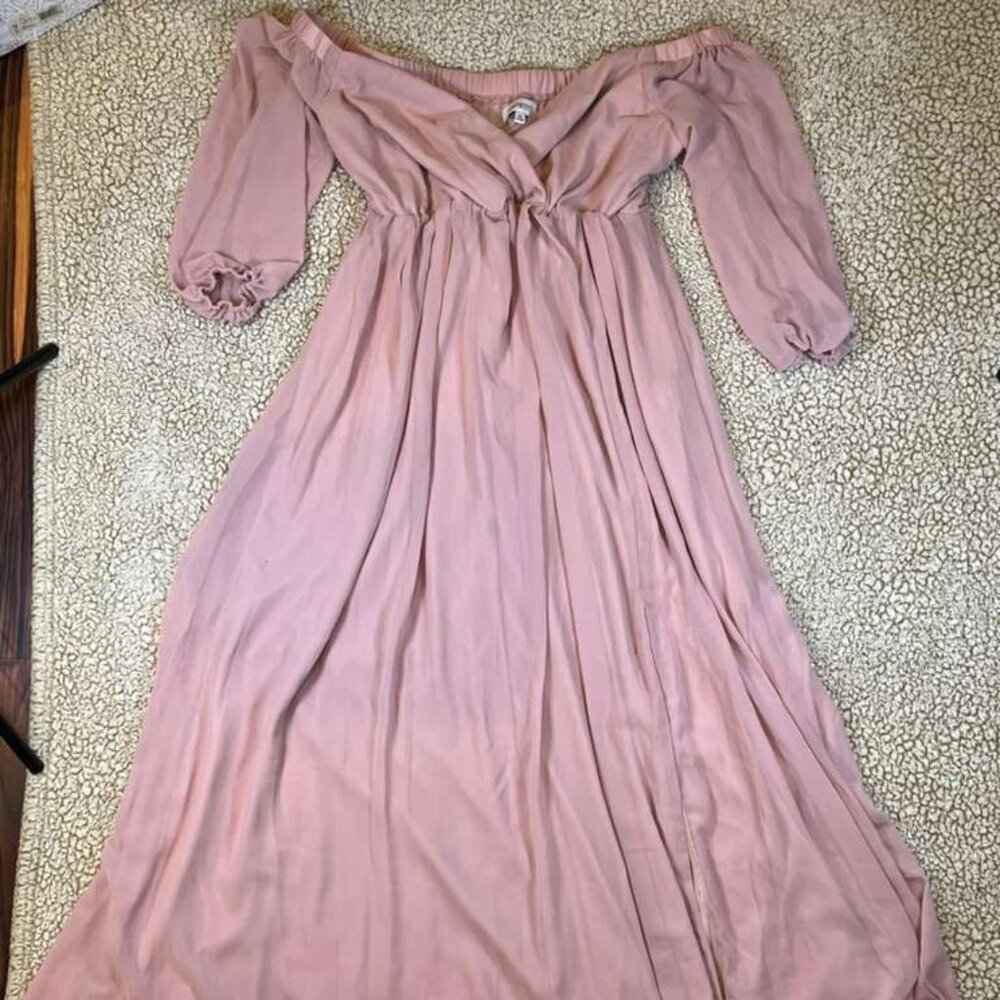 FAERIESTY Blush Pink Off Shoulder Maxi Dress Size L – Worn Once